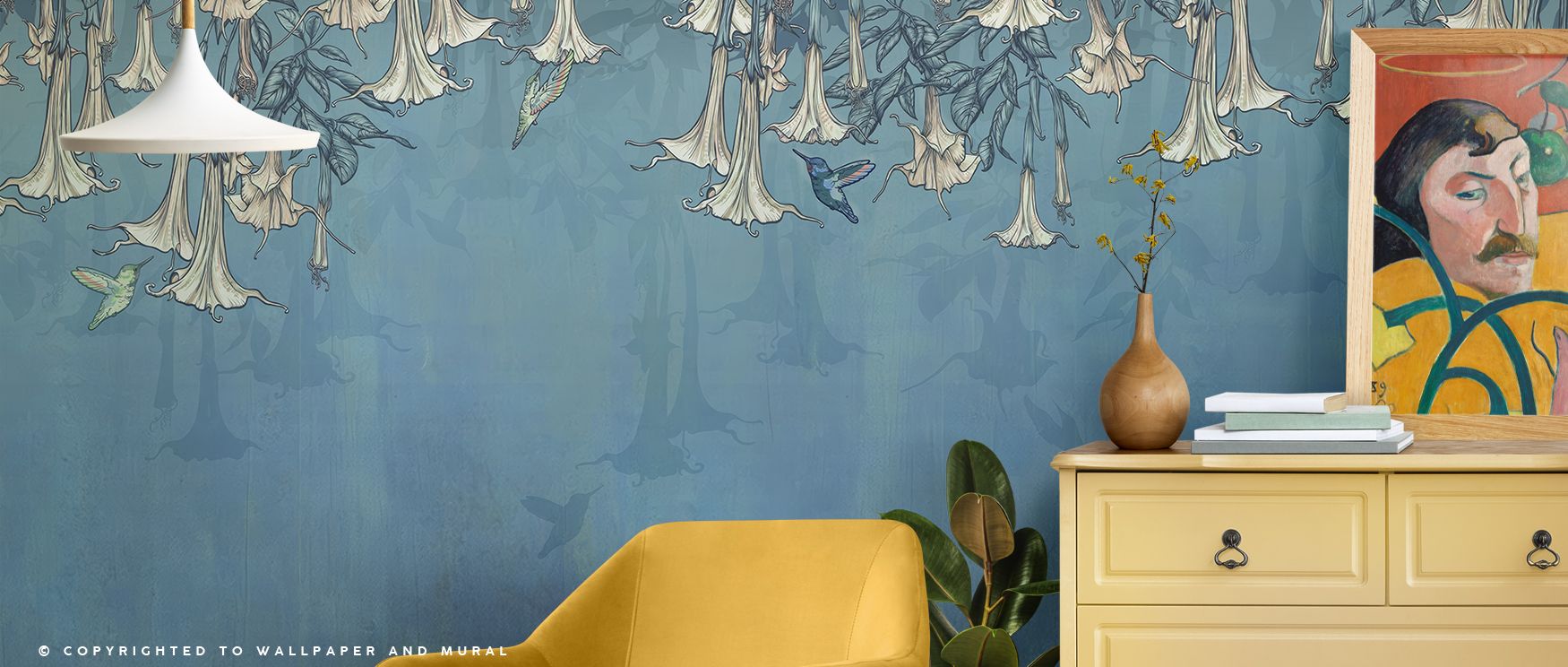 Blue floral motifs illustrated with hummingbirds enrich interiors with artistry, charm, and vitality, transforming bedrooms, offices, or living rooms into stylish retreats filled with freshness, elegance, and cheerful imagery that radiates natural charm. 
