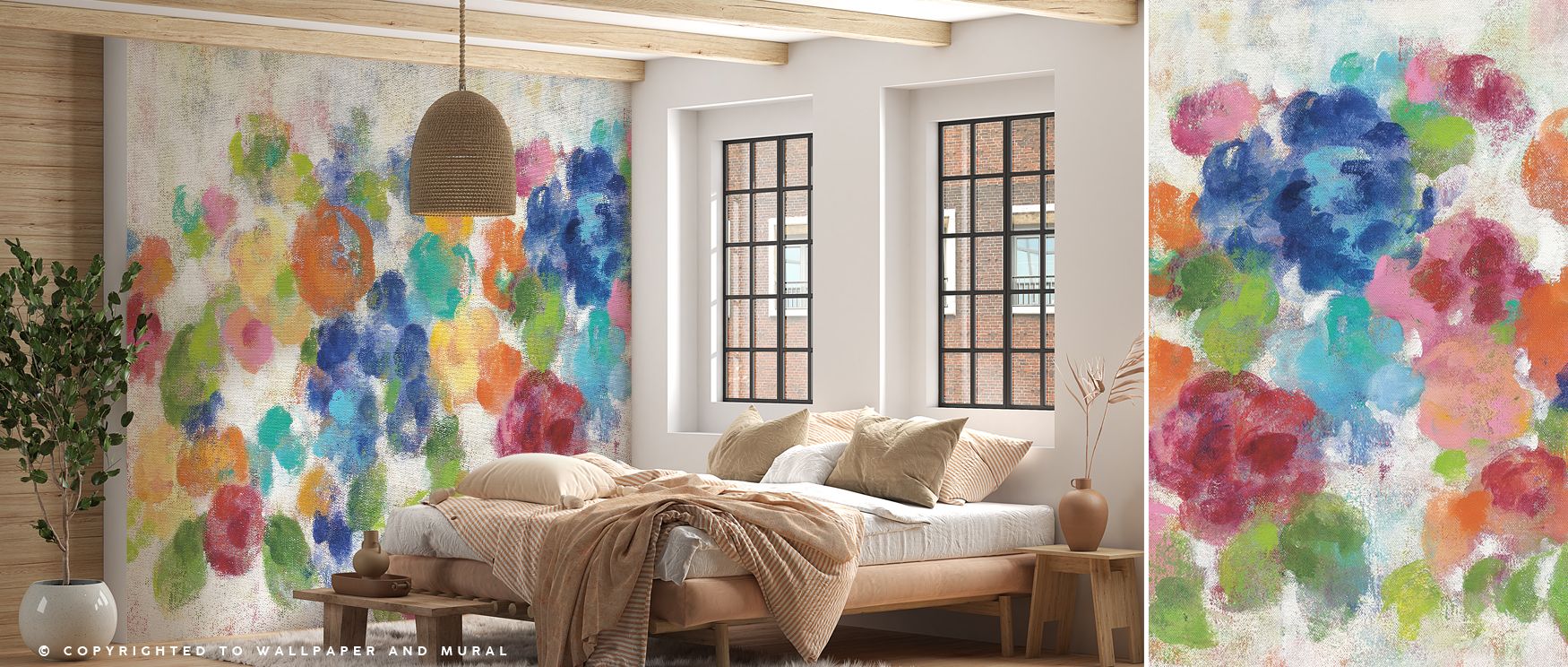 Soft tones of hydrangea blossoms enrich interiors with artistry, charm, and refinement. Bedrooms, living rooms, or dining spaces become retreats filled with harmony and serenity. Each motif radiates balance, offering walls cultural charm. Interiors are en