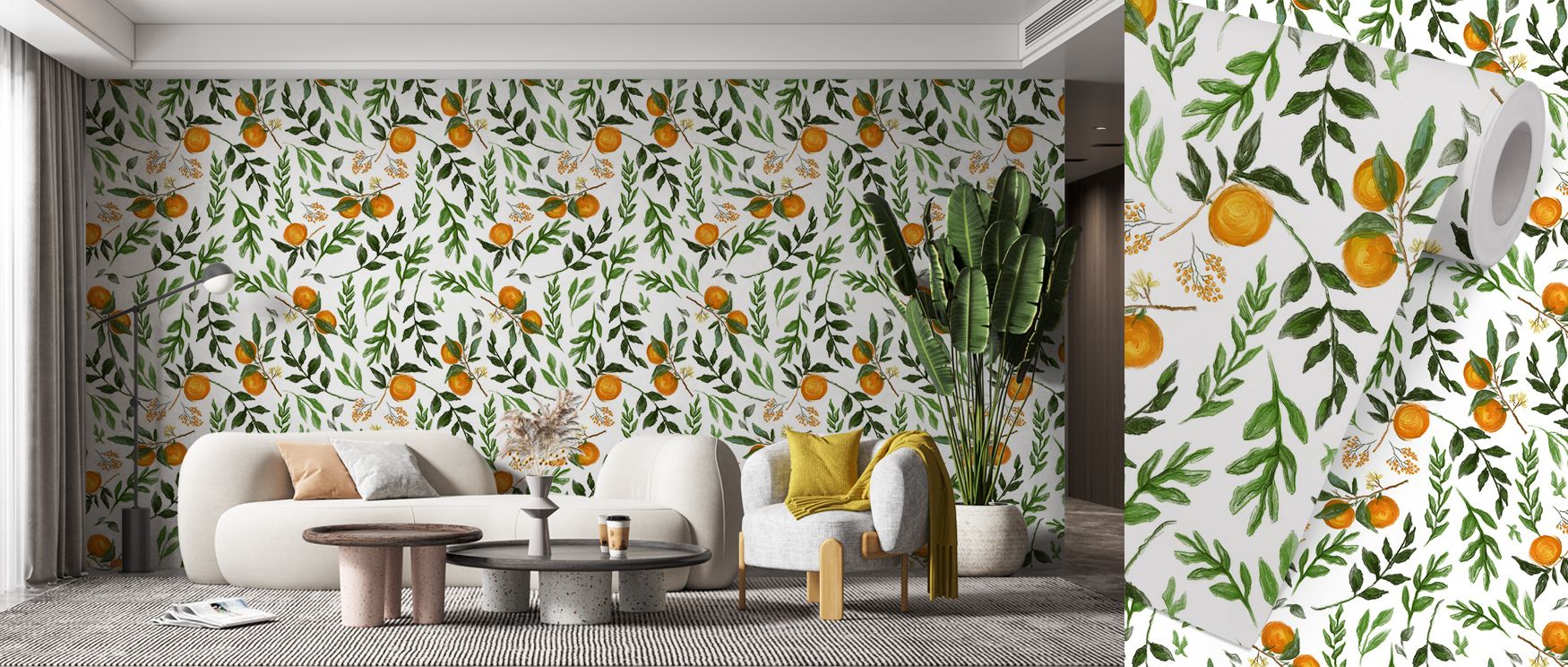 Orange branches depicted in botanical tones enrich interiors with freshness and artistry. Kitchens, dining areas, or living rooms gain vibrancy as walls radiate natural charm. Each motif balances vitality with harmony. Interiors become cultural retreats e