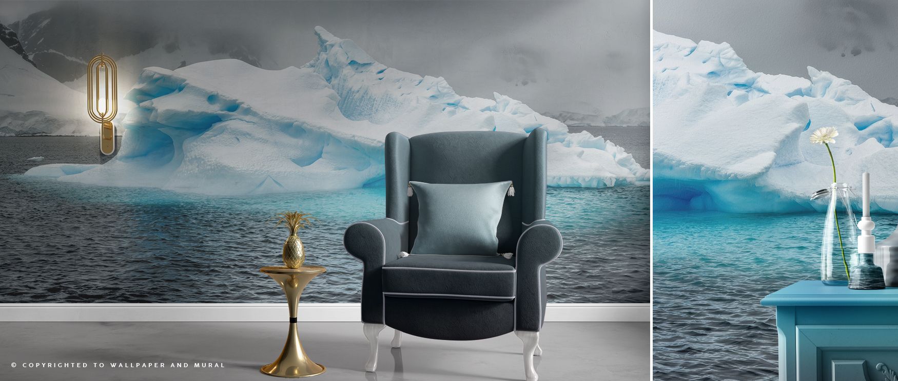 Icebergs depicted in frozen tones fill interiors with artistry, serenity, and refinement. Bedrooms, offices, or living spaces become retreats enriched with calmness. Each motif radiates natural grandeur, offering walls cultural resonance. Interiors gain i
