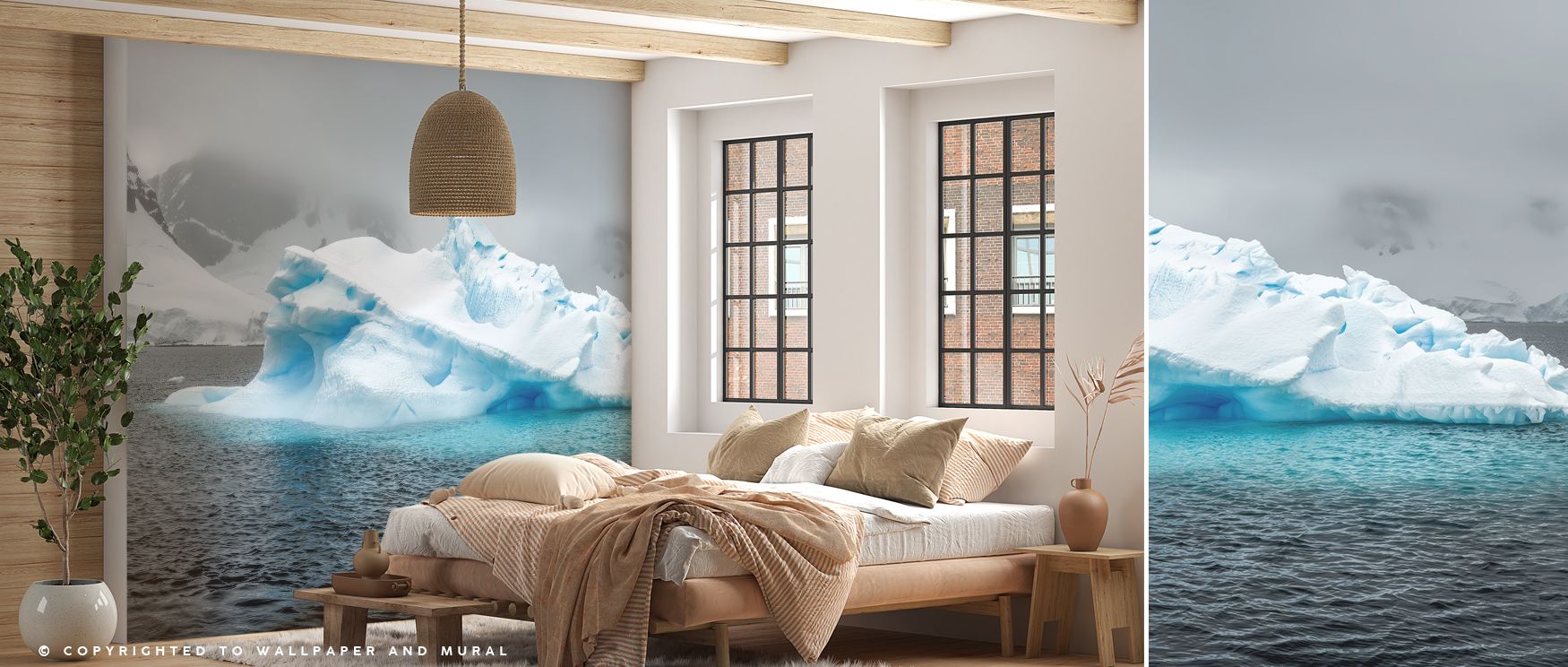 Icebergs painted in icy tones spread across the wallpaper, enriching interiors with charm, artistry, and calmness. Bedrooms, lounges, or offices gain stylish retreats filled with frozen beauty. Each motif balances drama with refinement. Interiors become s
