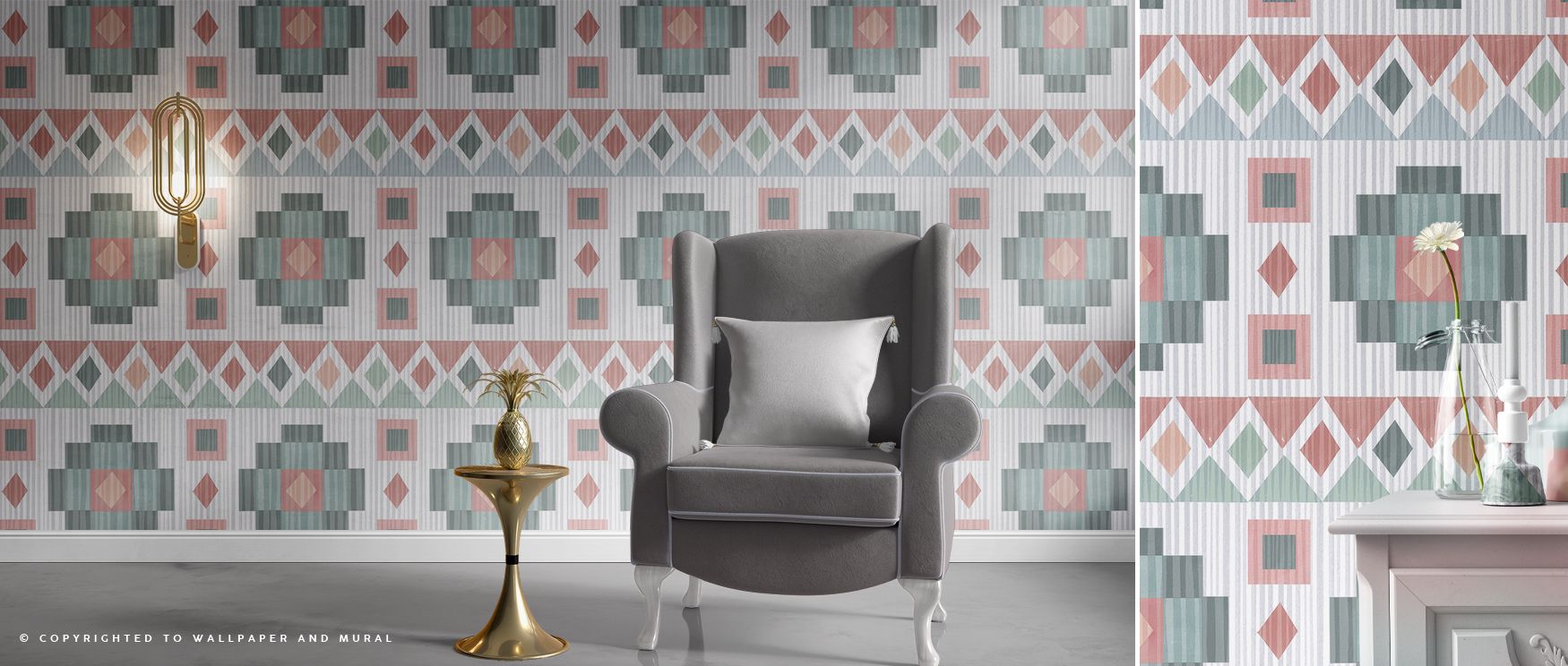 Repeating Ikat designs illustrated in strong tones enrich interiors with artistry and balance. Bedrooms, lounges, or offices gain stylish energy as walls become patterned compositions filled with culture and creativity. Each line radiates heritage charm w