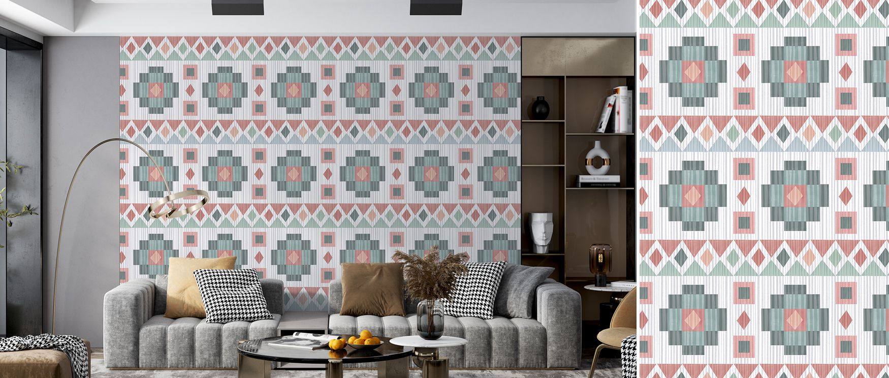 Ikat designs painted in bold abstract forms enrich interiors with artistry and structure. Bedrooms, offices, or living spaces gain balance, charm, and cultural refinement as walls radiate rhythm. Interiors become stylish retreats enriched with heritage ar