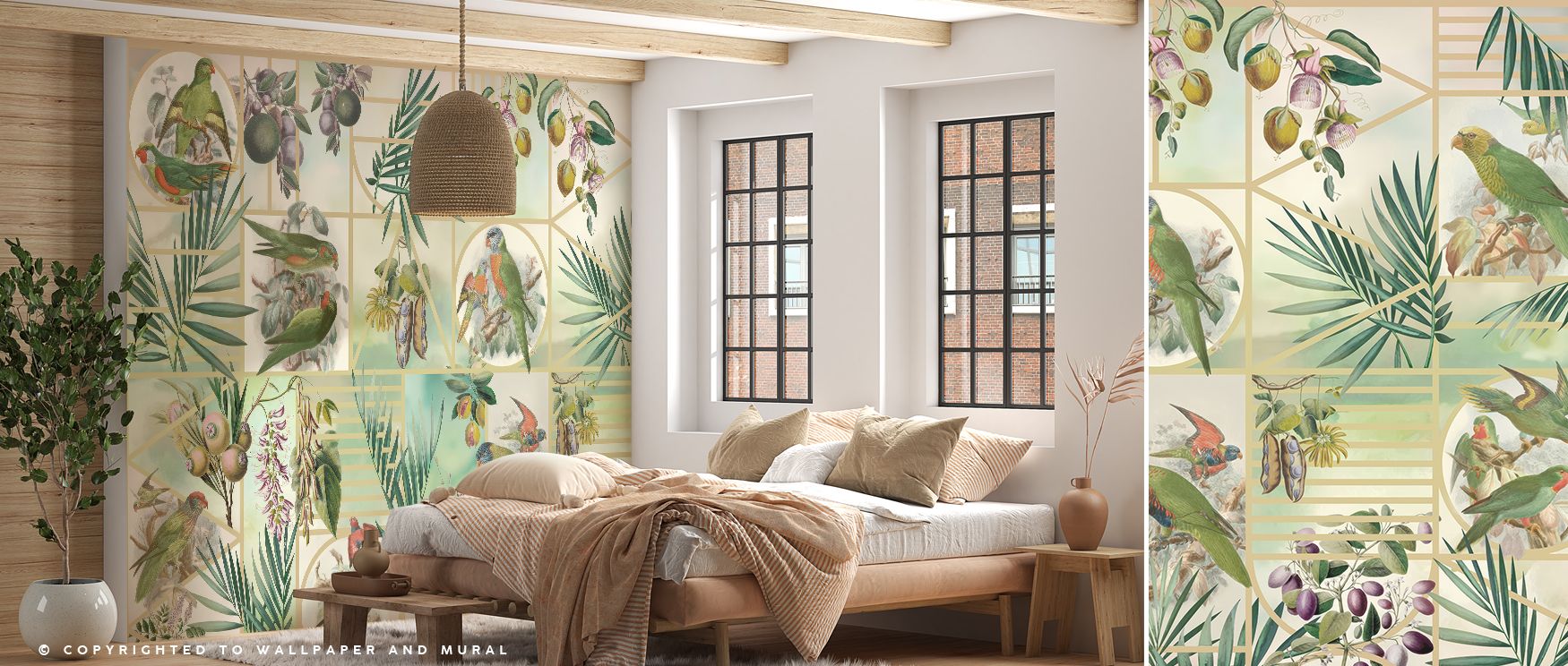 Conservatory-inspired greenery depicted in botanical tones enriches interiors with artistry, charm, and refinement. Bedrooms, offices, or living spaces become retreats enriched with serenity. Each line radiates freshness and balance, turning walls into st