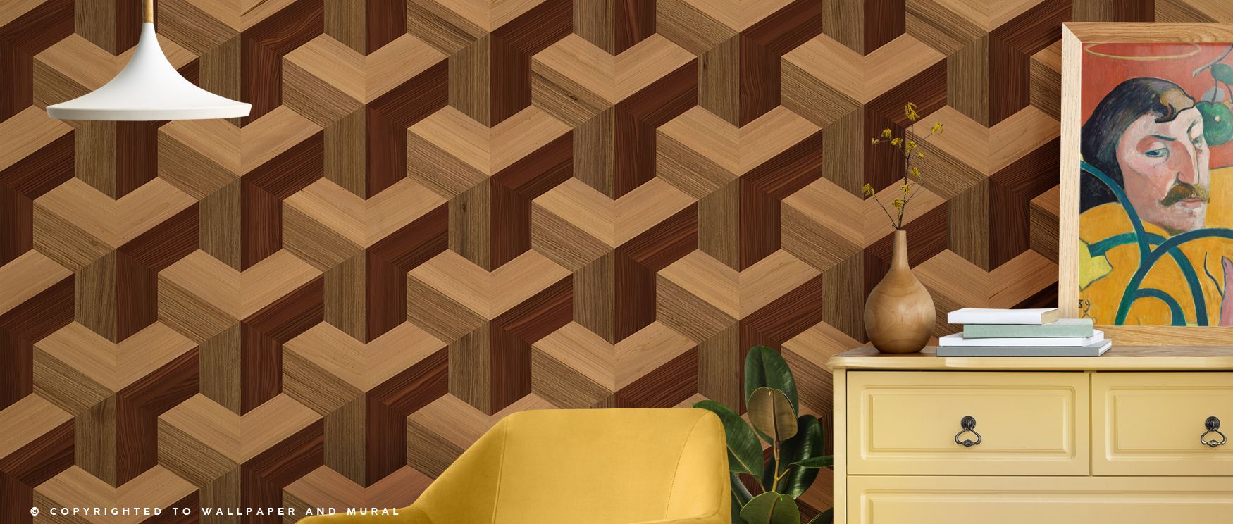 Infinity Wood Abstract Wallpaper invites calm while sparking imagination, its motifs resembling both timber and artistic brushstrokes, making it suitable for refined dining spaces or home offices that seek warmth and artistic depth at once.