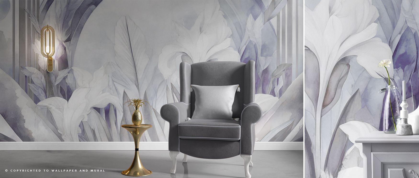 Irises at Sunrise Purple Floral Wallpaper balances softness and depth, layering blossoms across walls with subtle movement, making studies or lounges feel both stylish and contemplative, creating refined spaces where harmony and natural inspiration coexis