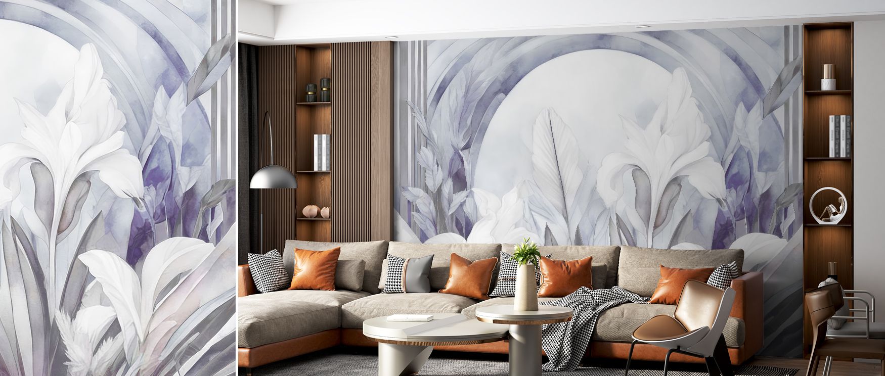 Irises at Sunrise Purple Floral Wallpaper becomes atmosphere itself, soft purple hues adding emotional warmth, giving walls visual depth and serenity, turning living areas into peaceful interiors where beauty and comfort remain present in harmony.