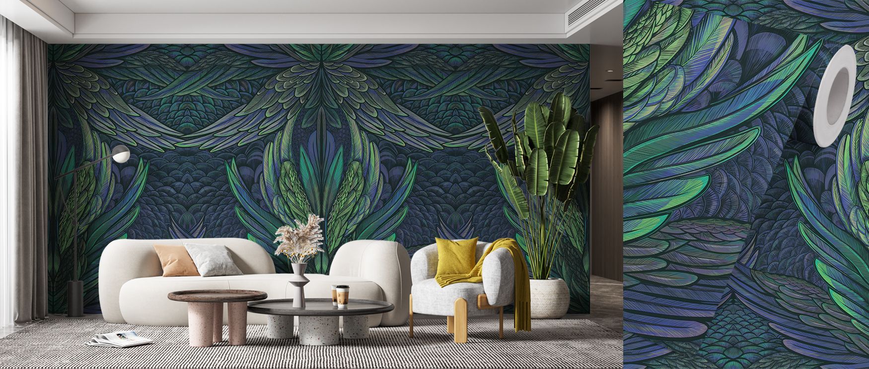 This wallpaper merges iridescent tones with bold abstract flow, filling studies or lounges with energy and atmosphere, creating interiors that feel inspiring, elegant, and effortlessly sophisticated with every glance that meets the textured shimmering sur