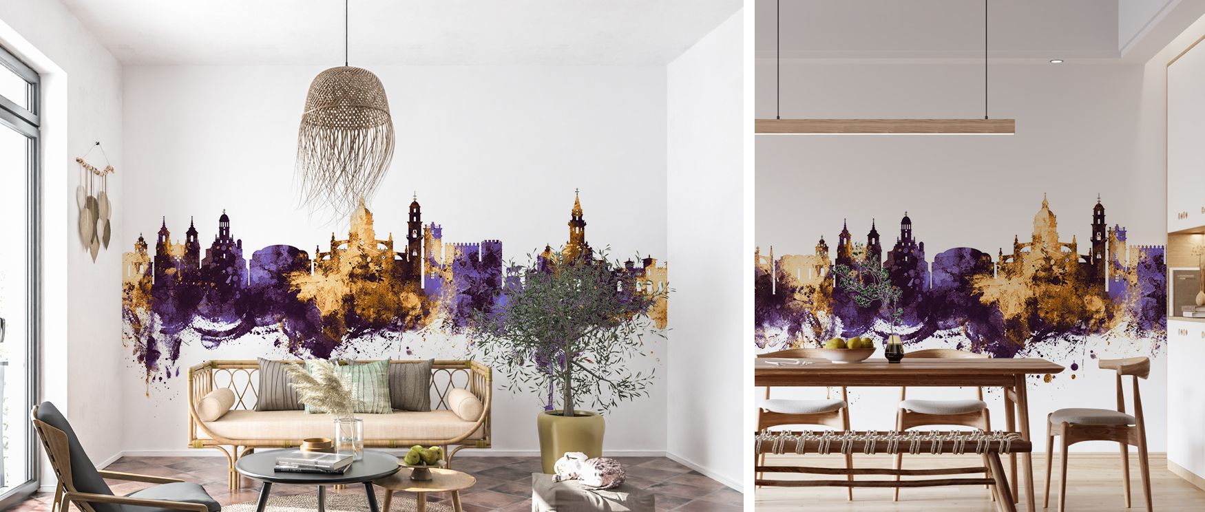 Purple tones in the background meet glimmering strokes of gold, turning the Jerez skyline into a luminous mural that inspires awe. It radiates cultural pride while maintaining a modern artistic edge, making it ideal for homes where atmosphere, design, and