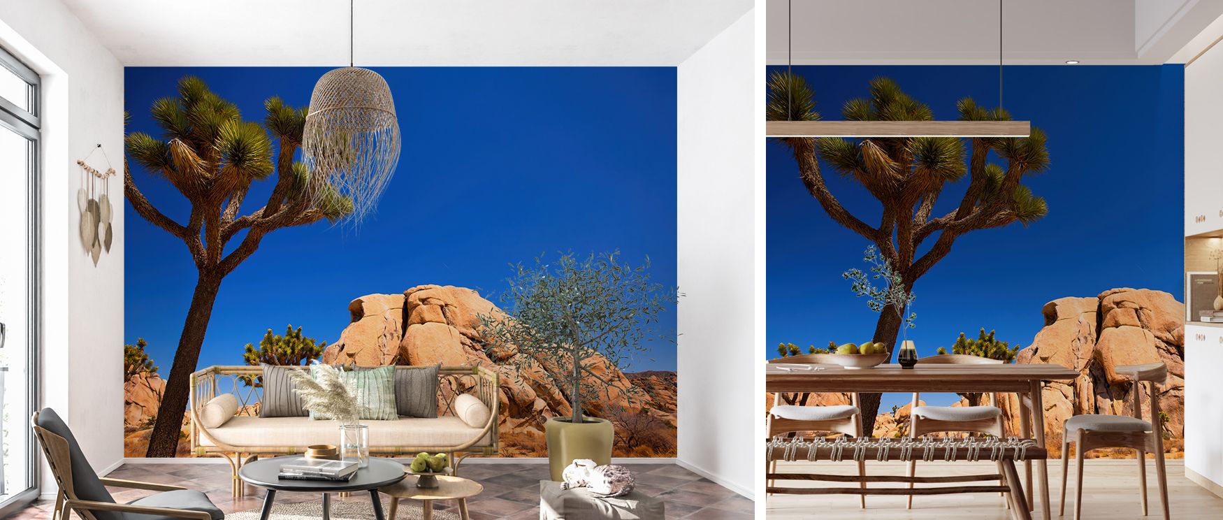 Natural desert formations stretch across the design, offering depth and dimension that make walls appear like expansive landscapes. This wallpaper creates a tranquil backdrop filled with elegance and natural charm. 