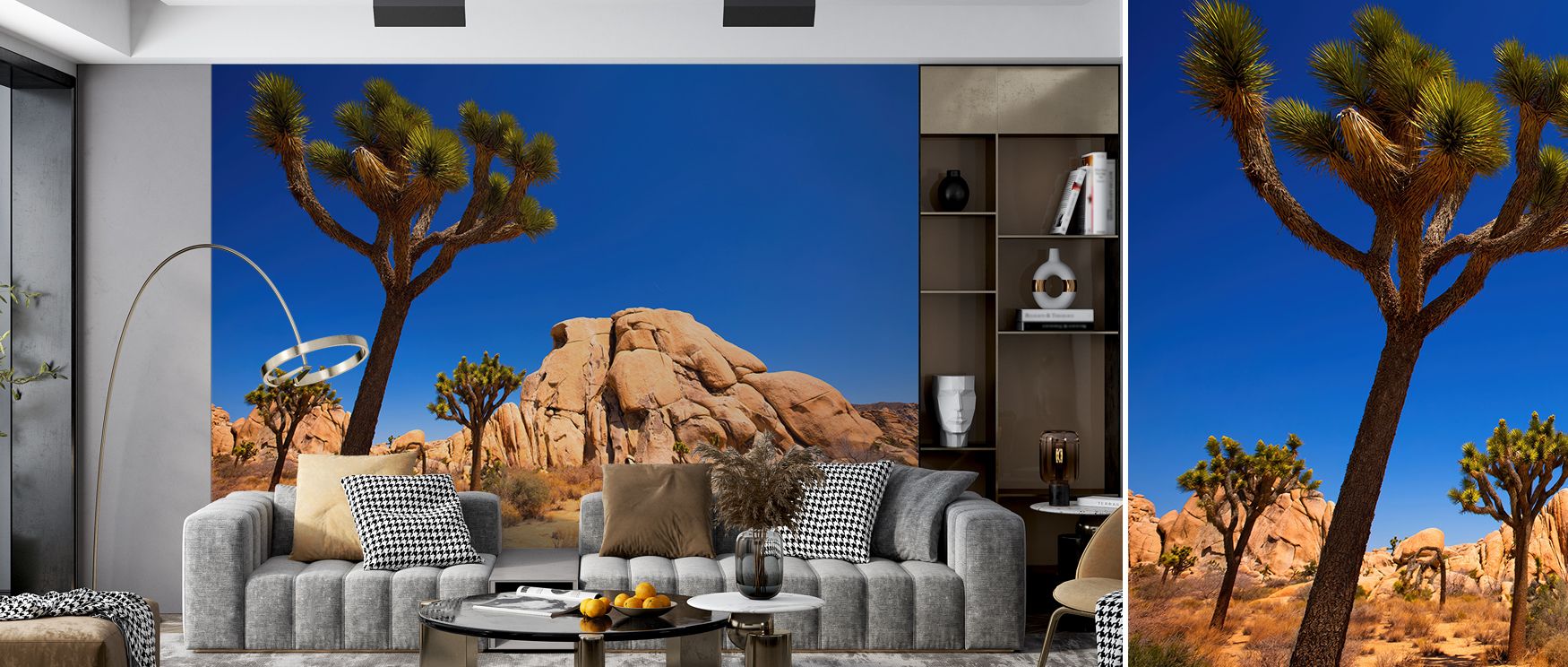 The natural formations of Joshua Tree bring authenticity and character to this wallpaper. Its earthy palette enhances interiors, offering tranquility and understated elegance in every room. 