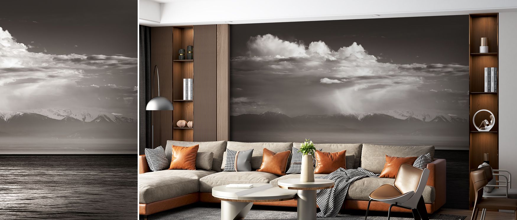 With its expansive imagery, the wallpaper turns walls into landscapes of peace. Its tones are layered carefully, conveying the quiet transitions between sky and sea that inspire calm. Bedrooms gain a sanctuary-like mood, while living rooms become welcomin
