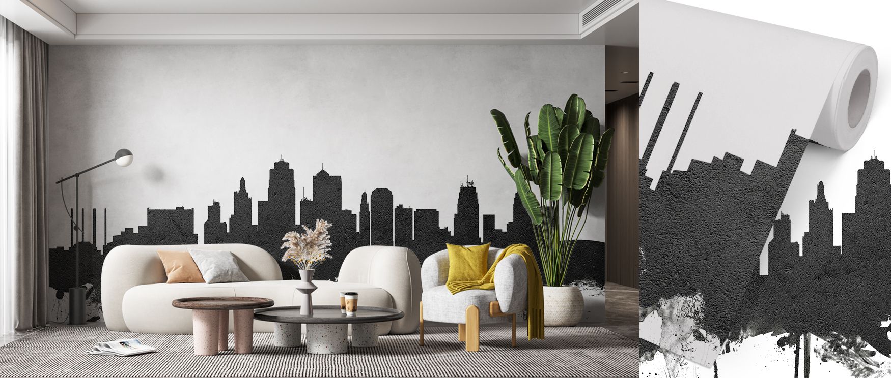 Kansas City Missouri Skyline Black & White Wallpaper stretches across walls with striking contrasts, where the sharp outlines of towers and buildings meet soft monochrome skies, turning ordinary rooms into modern retreats filled with metropolitan charm an