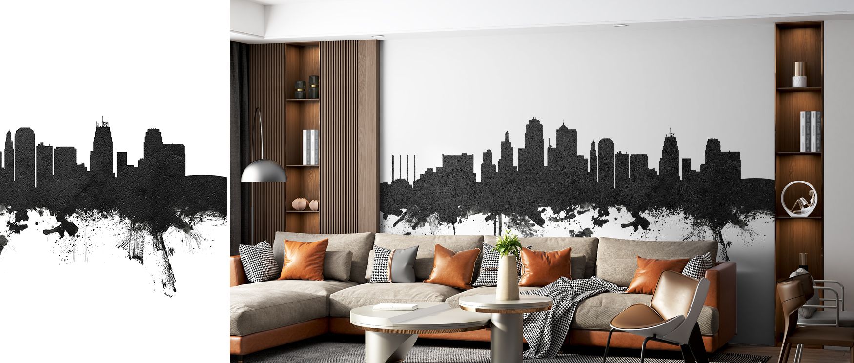 This design becomes a narrative of culture, filling walls with the city’s essence. The skyline imagery reflects progress and tradition, creating spaces where atmosphere inspires creativity and calm. Its contrasts remain elegant yet powerful, transforming 