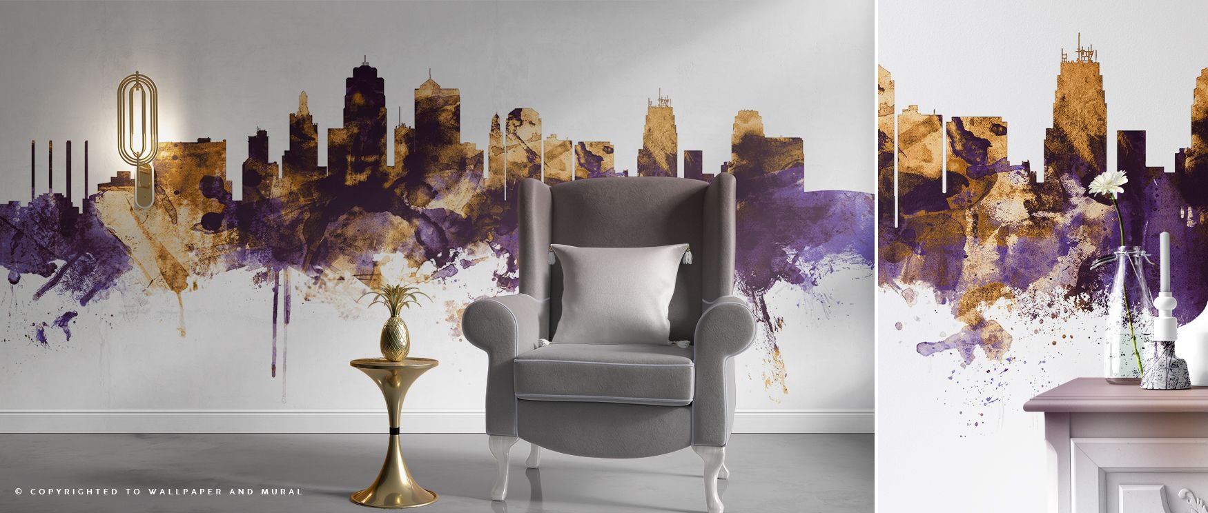 Urban architecture of Kansas City illustrated with regal tones enhances interiors with cultural artistry, turning walls into sophisticated landscapes that enrich bedrooms, lounges, or offices with refinement and stylish elegance. 