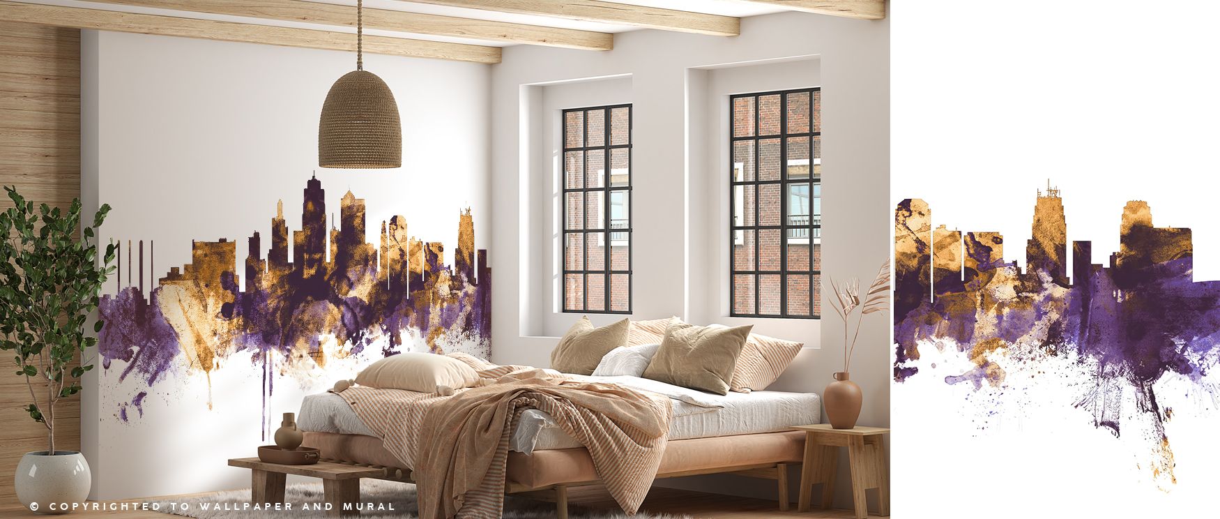 Kansas City’s skyline rendered in regal tones enriches interiors with artistry, cultural depth, and charm, turning walls into refined urban landscapes that make bedrooms, lounges, or offices stylish retreats filled with modern elegance. 
