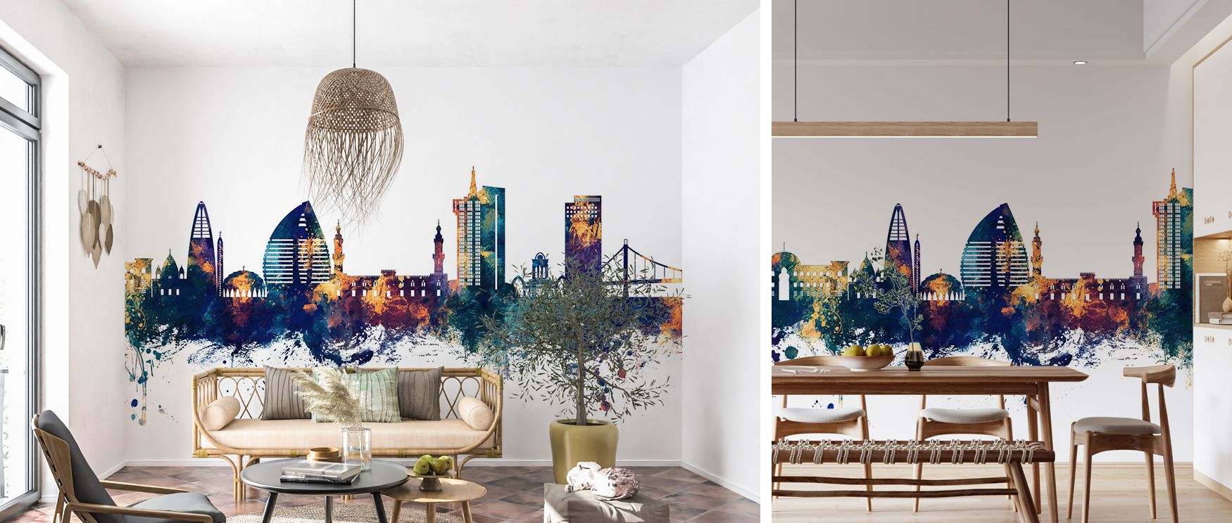 Every detail of the skyline reflects architectural pride, while the colors suggest timeless beauty. This wallpaper transforms homes into havens of sophistication, with living rooms adopting warmth and offices radiating professionalism. It is versatile yet
