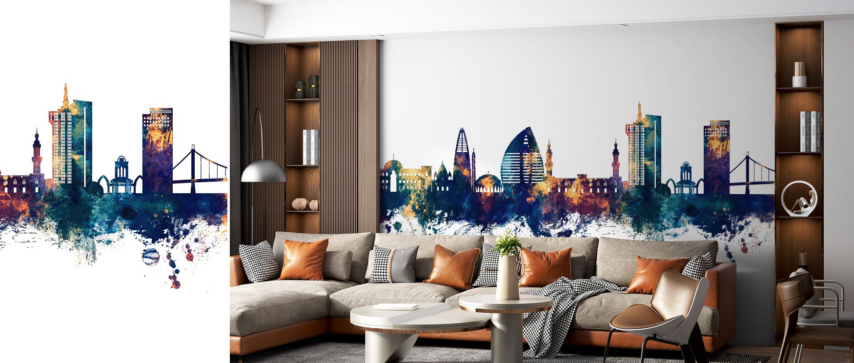Khartoum Sudan Skyline Blue & Bronze Wallpaper turns walls into reflections of culture and identity. Its design resonates with both tradition and modernity, filling interiors with atmosphere. It blends seamlessly with décor, elevating rooms into environme