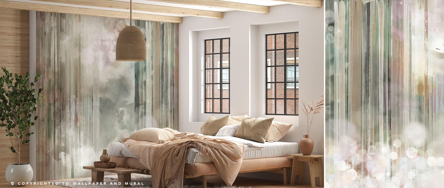 This wallpaper radiates tranquility, blending heavenly imagery with elegant design. The luminous landscape unfolds across interiors, creating uplifting walls that inspire both calm and wonder. 