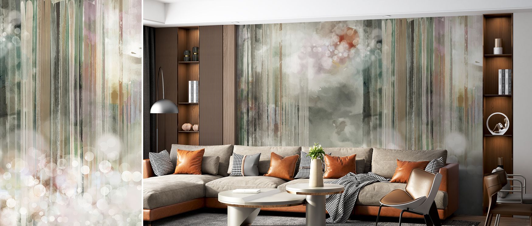 Ethereal beauty spreads across this design with soft skies and dreamlike horizons. Interiors glow with serenity, making the wallpaper ideal for bedrooms, offices, and living spaces alike. 