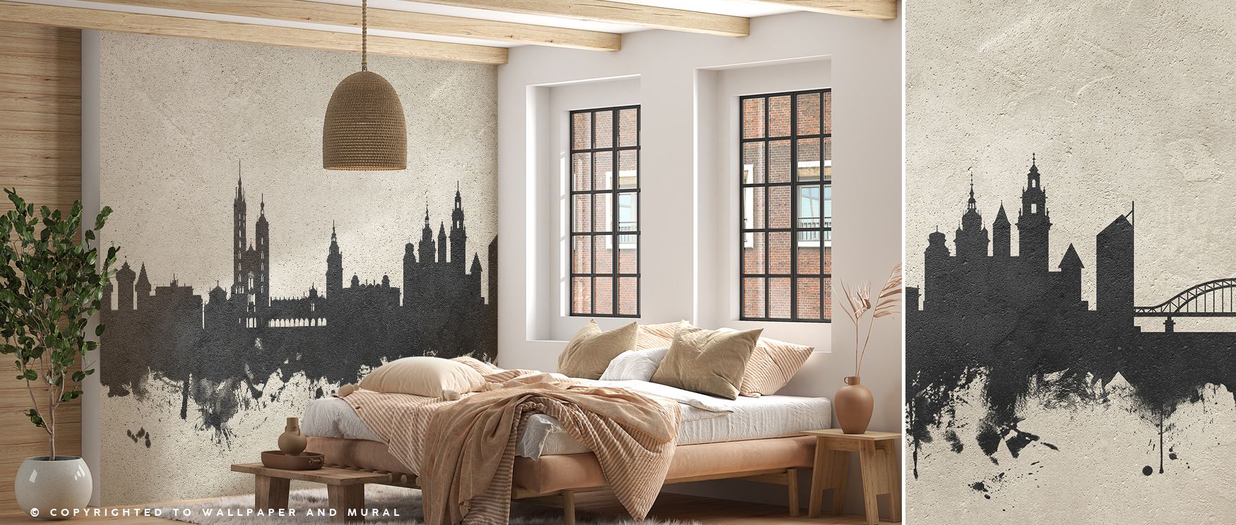 Concrete shades highlight Krakow’s skyline with sophistication, turning walls into statements of cultural artistry. This wallpaper adds depth and character, making bedrooms, offices, or living spaces timeless. 