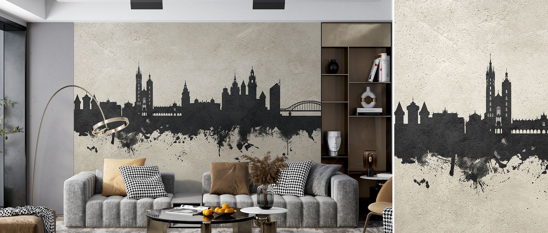 Heritage meets modern style in this skyline motif, where concrete textures define Krakow’s architecture. This wallpaper transforms walls into artistic reflections of cultural pride. 