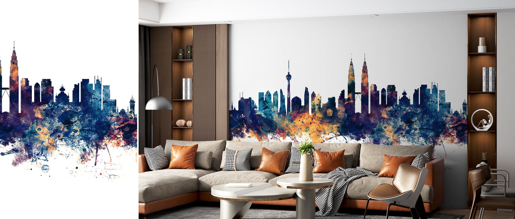 Bronze highlights sweep across iconic architecture, giving depth and warmth to bold blue. This wallpaper enriches walls with sophistication, making bedrooms, offices, or living rooms stand out. 