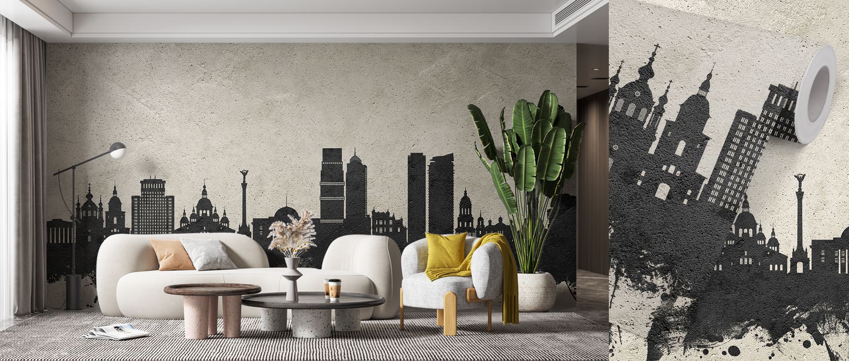 Kyiv Ukraine Skyline Concrete Wallpaper provides offices with professional understated decor where skyline imagery in neutral palette inspires creative refined environments blending cultural charm stylish professionalism and artistic elegance effectively.