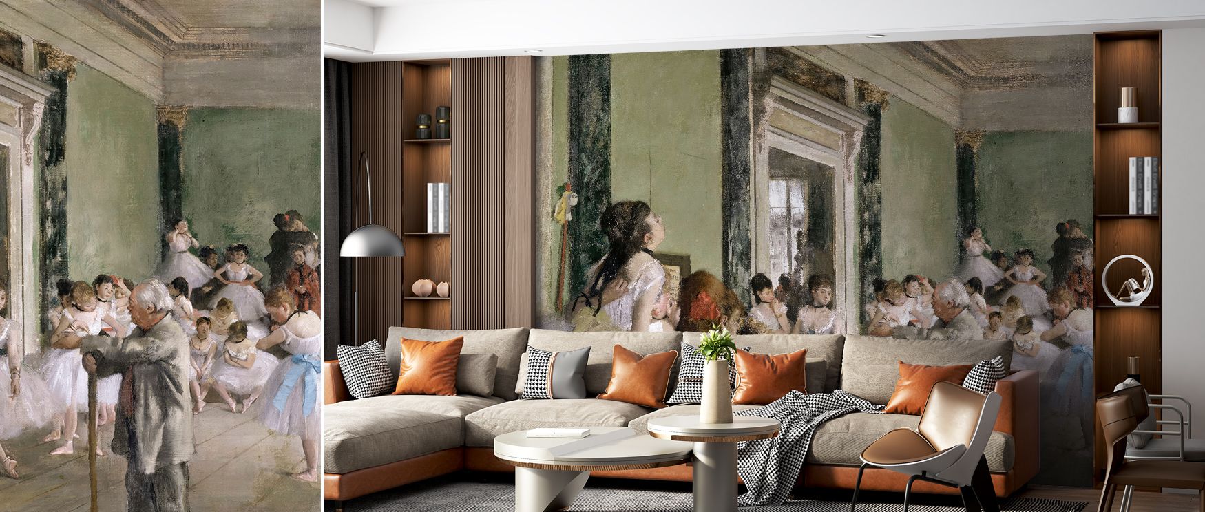 La Classe de Danse Artistic Wallpaper decorates living room interiors with cultural artistry where dance imagery inspires engaging stylish decor filled with elegance refinement and graceful movement enhancing atmosphere beautifully.