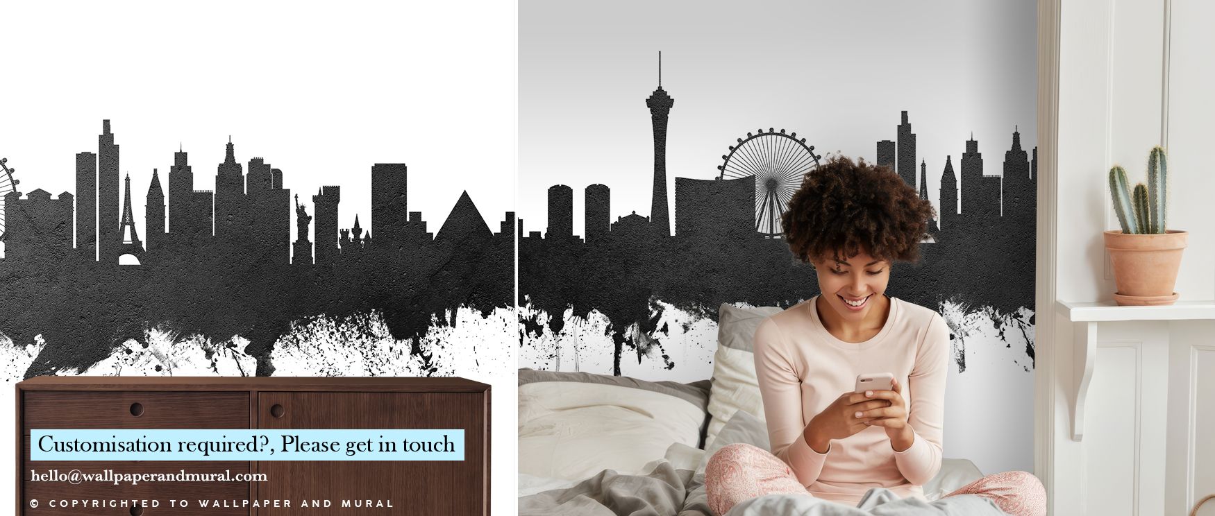 Las Vegas skyline illustrated with refined monochrome artistry enriches interiors with charm, refinement, and sophistication, making bedrooms, offices, or living areas stylish retreats filled with cultural depth and urban beauty. 