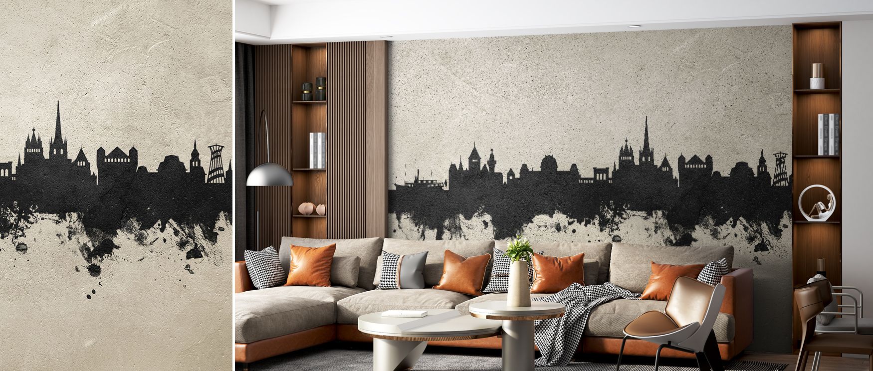Lausanne skyline illustrated in sleek concrete hues enriches interiors with artistry, charm, and cultural refinement. Bedrooms, living rooms, or offices gain stylish retreats filled with balance. Each line radiates sophistication, turning walls into cultu