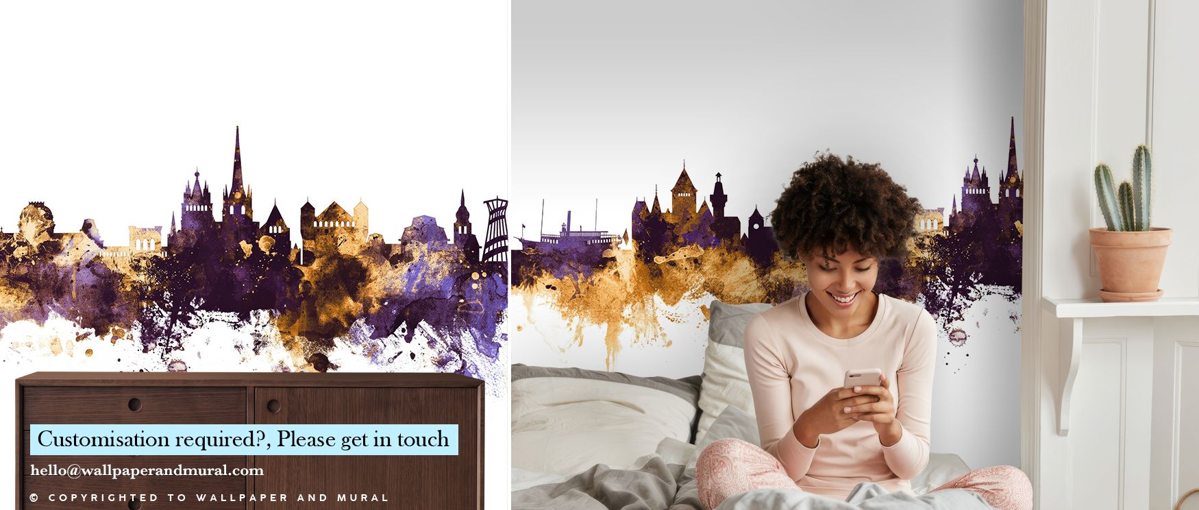 Lausanne’s skyline painted in regal purple and shimmering gold enriches interiors with artistry, charm, and refinement. Bedrooms, lounges, or offices gain stylish resonance. Each motif reflects heritage resonance, turning interiors into compositions enric