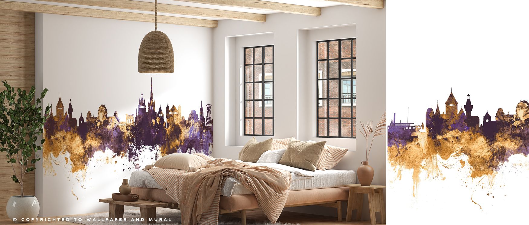 Lausanne’s skyline illustrated in bold purple enriched with golden highlights enriches interiors with artistry, charm, and sophistication. Bedrooms, lounges, or offices gain stylish retreats. Each motif reflects cultural refinement, turning interiors into