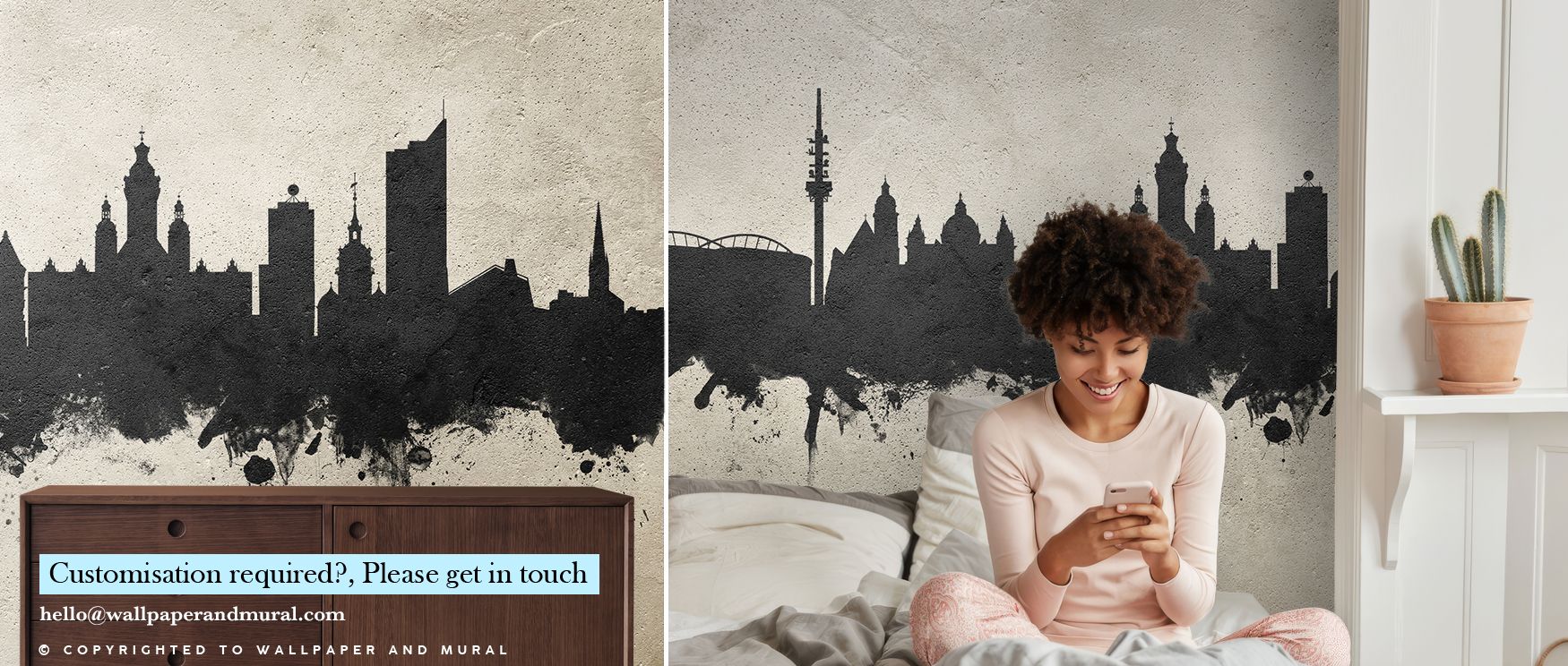 The skyline of Leipzig painted in neutral concrete tones enriches interiors with artistry, charm, and refinement. Bedrooms, offices, or living spaces gain stylish resonance as walls radiate cultural depth. Each line reflects modern refinement while offeri