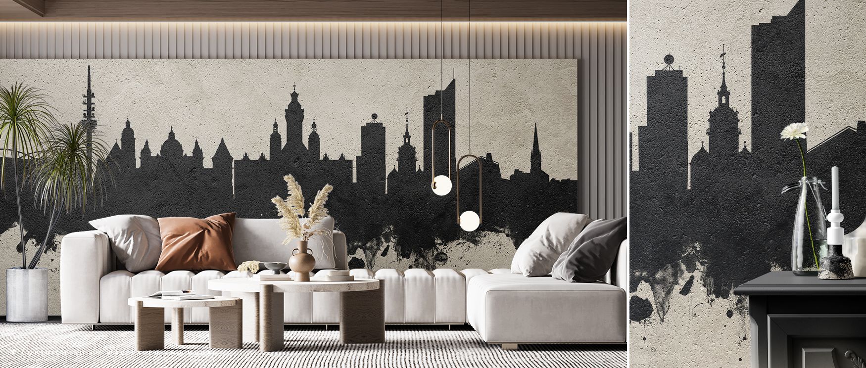 Architectural skyline of Leipzig rendered in concrete tones enriches interiors with artistry, charm, and refinement. Bedrooms, offices, or living spaces gain stylish resonance as walls radiate cultural inspiration. Each motif reflects heritage refinement,