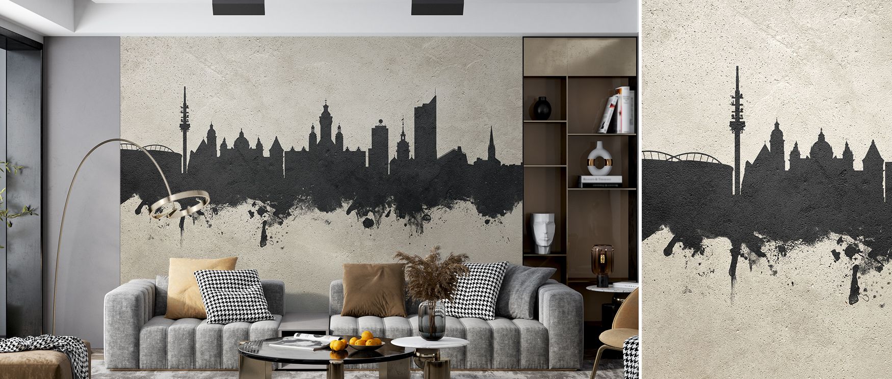 Leipzig skyline motifs depicted in neutral concrete tones enrich interiors with artistry, charm, and refinement. Bedrooms, living rooms, or offices gain stylish resonance. Each motif reflects cultural inspiration, turning interiors into retreats enriched 