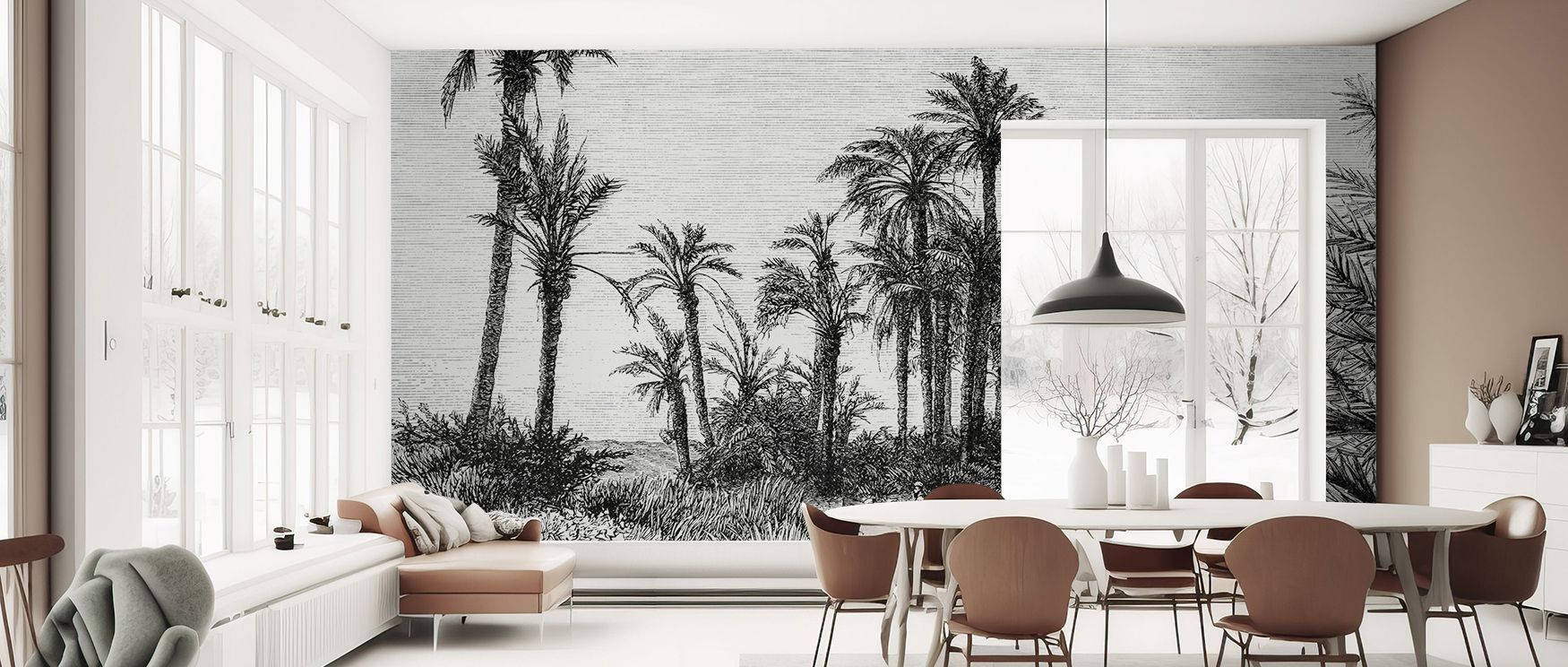 Palm tree designs rendered in rich botanical detail enhance interiors with tropical charm, filling bedrooms, lounges, or offices with refreshing imagery that brings vitality, artistry, and serenity into spaces where calm and beauty are desired. 