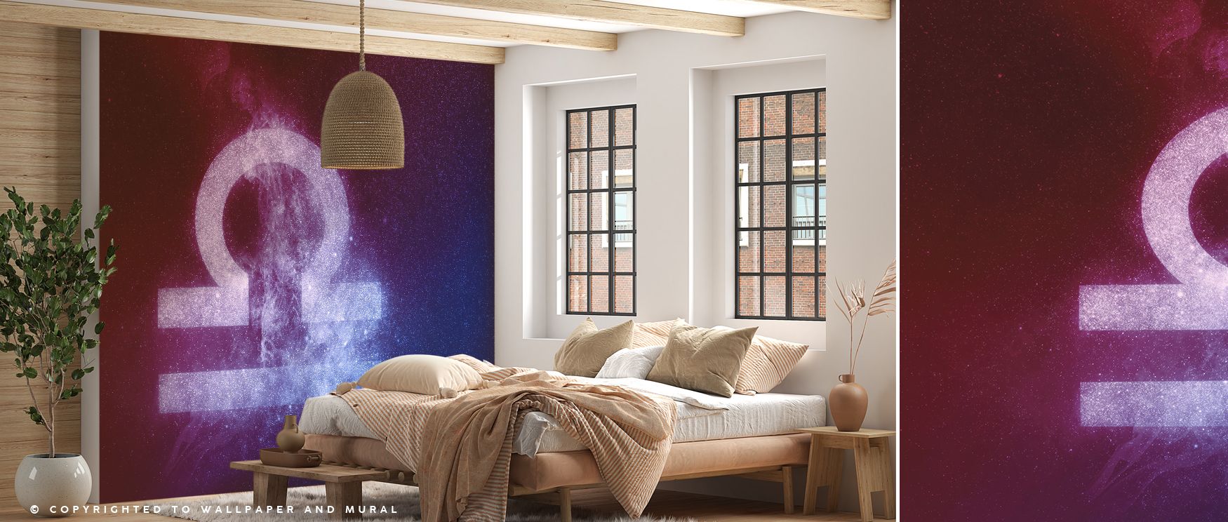 Celestial imagery of Libra in balanced star formations enriches interiors with tranquility and artistry, turning walls into cosmic landscapes filled with mystique, serenity, and refined astrological design that enhances bedrooms, living rooms, or offices.
