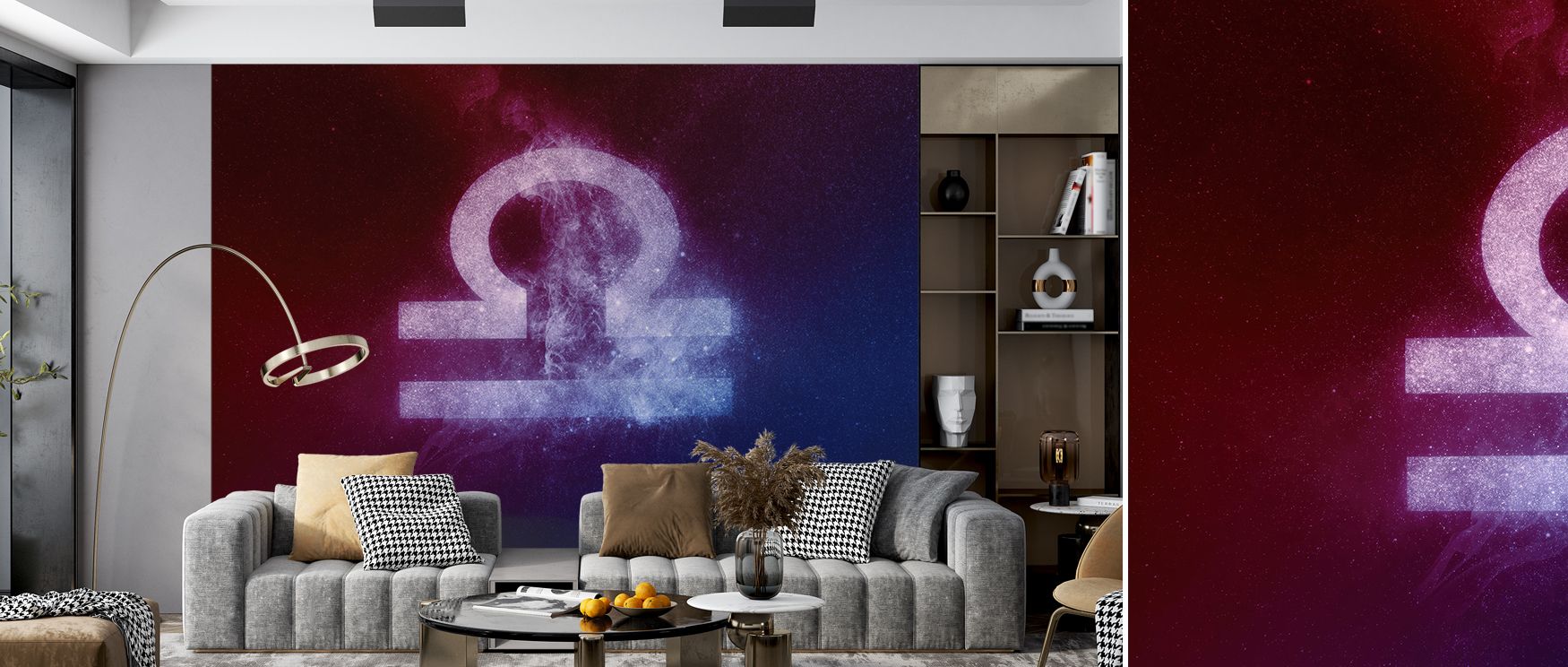 Starlit imagery of Libra constellation enhances interiors with artistry and mystery, making bedrooms, living rooms, or offices cosmic retreats where walls radiate balance, tranquility, and celestial refinement inspired by astrology. 