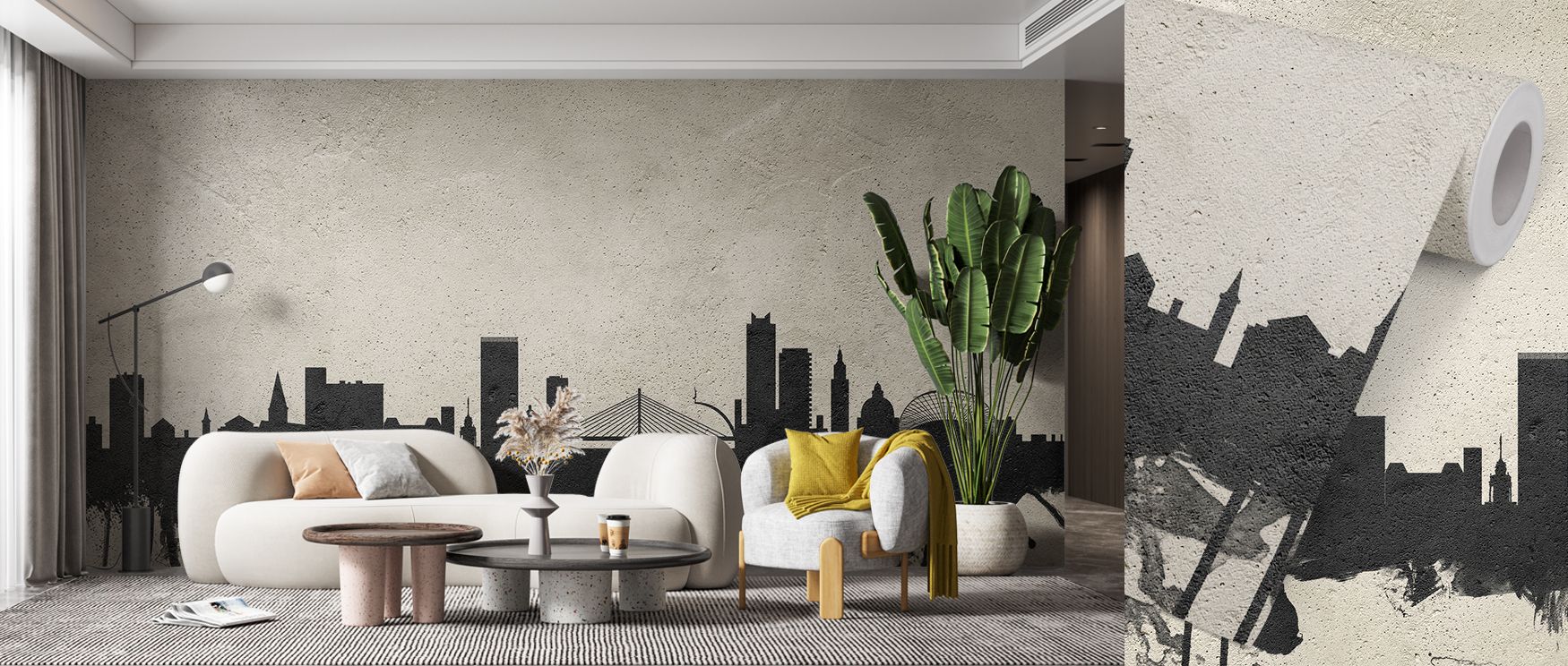 Architectural silhouettes of Liege illustrated in clean tones enrich interiors with cultural charm, turning walls into urban landscapes filled with modern sophistication, artistry, and elegance, making bedrooms, offices, or living areas stylish retreats e