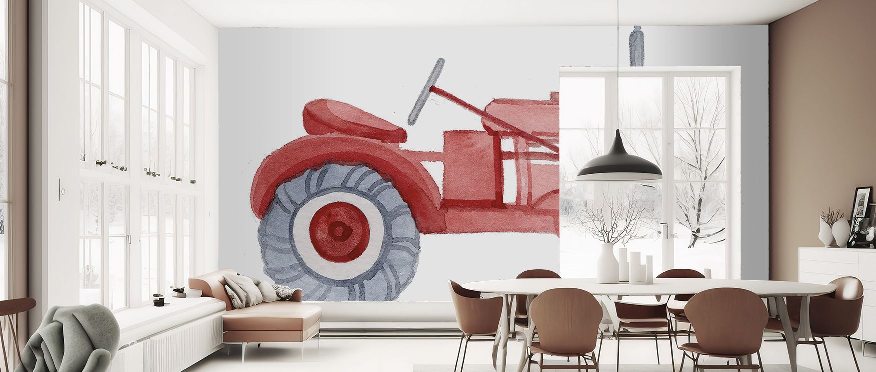 Tractor and field imagery painted in scenic tones enriches interiors with pastoral charm, warmth, and rustic artistry, turning bedrooms, lounges, or offices into retreats of countryside beauty filled with comfort, nostalgia, and simplicity. 
