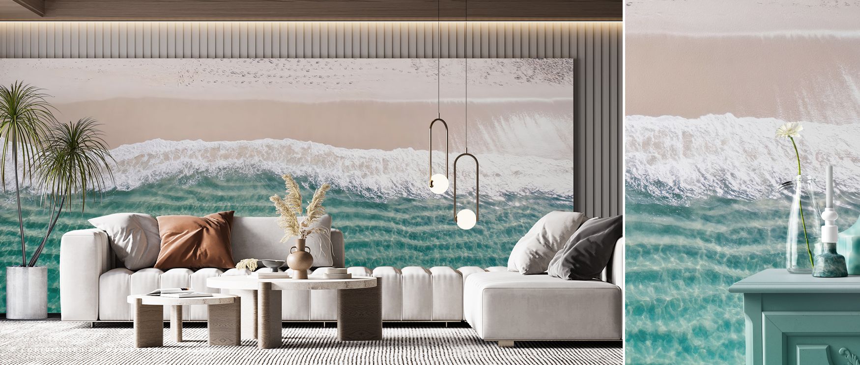 Beach motifs painted in balanced coastal tones enrich interiors with artistry, calmness, and freshness, turning walls into scenic retreats that enhance bedrooms, living areas, or offices with seaside charm, vitality, and relaxation. 