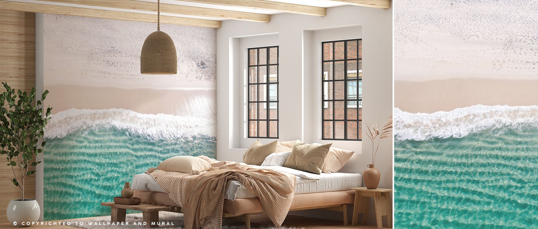 Sandy beach imagery depicted in flowing tones enriches interiors with calmness and coastal charm, transforming bedrooms, living spaces, or offices into refreshing retreats filled with vitality, artistry, and seaside relaxation. 