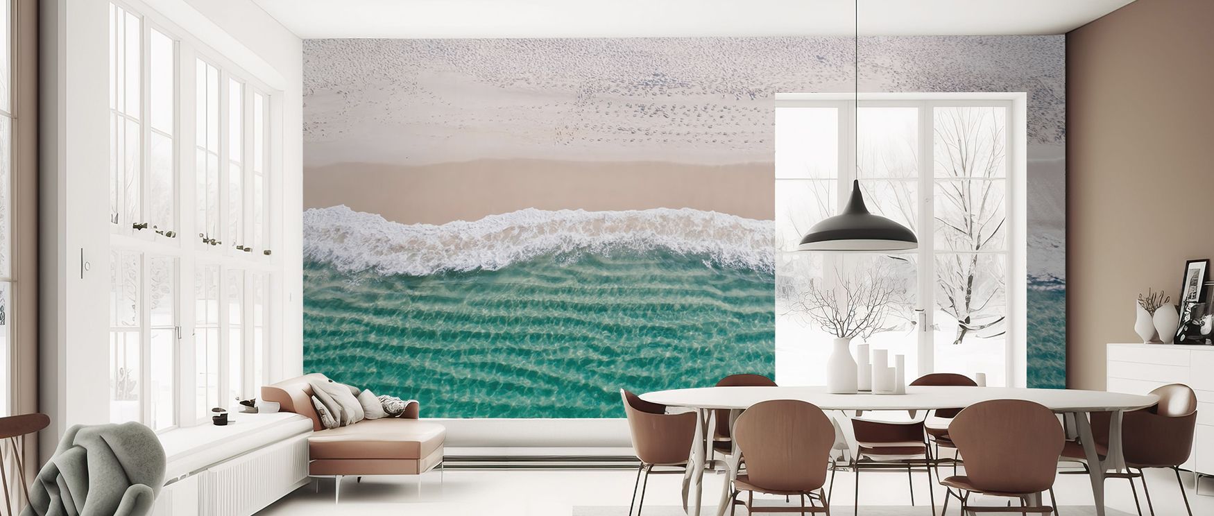 Coastal imagery painted in serene tones enriches interiors with artistry and freshness, turning walls into seaside compositions that make bedrooms, lounges, or offices refreshing retreats filled with vitality and relaxation. 
