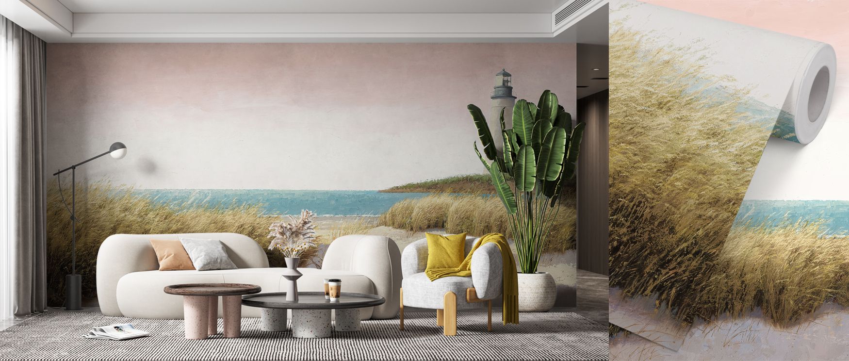 Coastal lighthouse motifs illustrated with charm enrich interiors with artistry and tranquility, transforming bedrooms, lounges, or offices into peaceful retreats filled with refinement and the timeless calm of seaside design. 