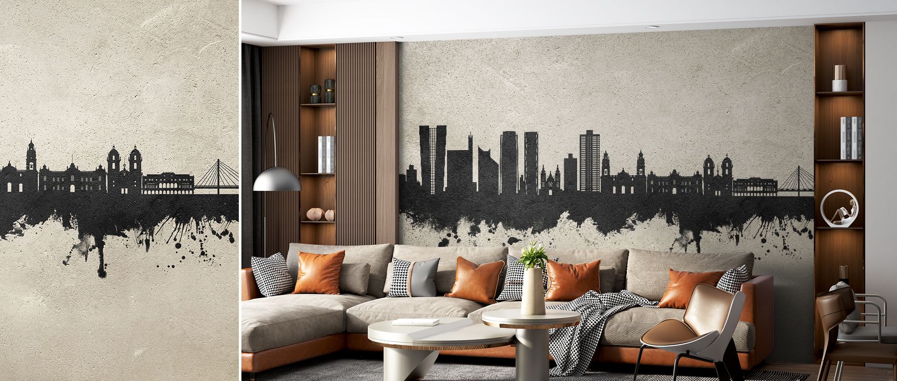 Cultural skyline imagery painted in clean tones enriches interiors with artistry, refinement, and charm, turning bedrooms, living areas, or offices into cultural retreats filled with elegance, sophistication, and Peruvian heritage. 