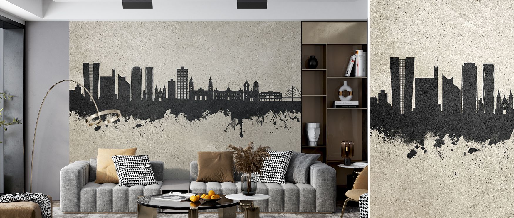 Lima skyline illustrated with detail enriches interiors with artistry, charm, and sophistication, turning walls into stylish cultural landscapes that make bedrooms, offices, or living rooms enriched with Peruvian refinement. 