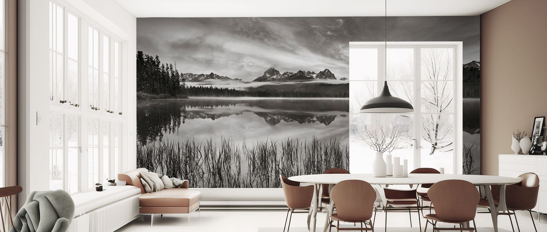 Scenic lake reflections illustrated in tranquil tones enrich interiors with calm artistry and balance, turning bedrooms, offices, or lounges into restful retreats filled with refinement, charm, and natural serenity. 