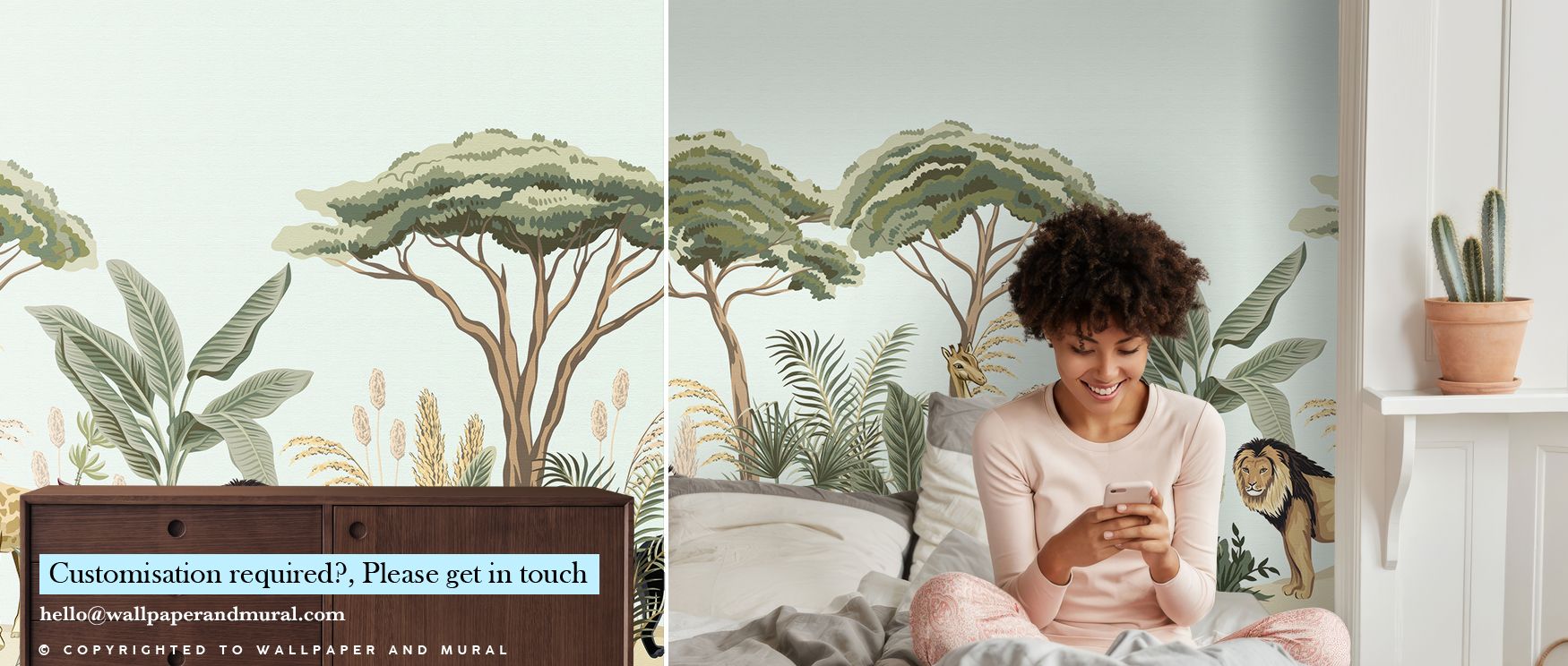 Botanical imagery of savannah flora illustrated in vibrant tones spreads across the wallpaper, enriching interiors with charm, serenity, and natural artistry, turning bedrooms, offices, or living spaces into lush retreats filled with vitality and botanica