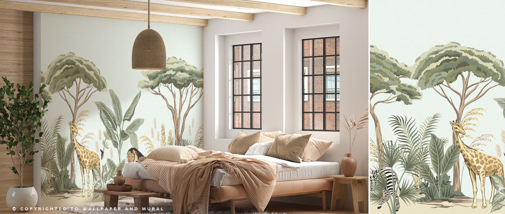 Botanical savannah imagery painted with flourishing tones enriches interiors with artistry, charm, and calmness, turning bedrooms, living areas, or offices into retreats filled with lush serenity and refined botanical beauty. 